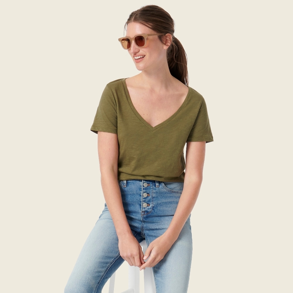 J. Crew sz Small S Vintage cotton V-neck T-shirt L2169 Olive NWT